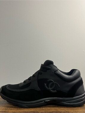 CHANEL Triple Black Suede CC Logo Sneakers
